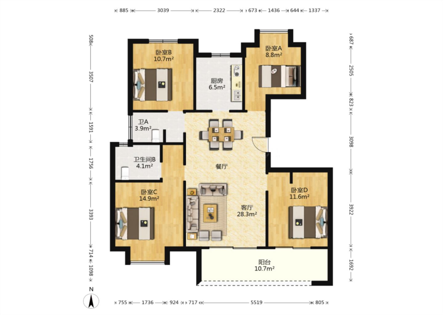 新城香溢紫郡 3室2厅1卫 123m&sup2;