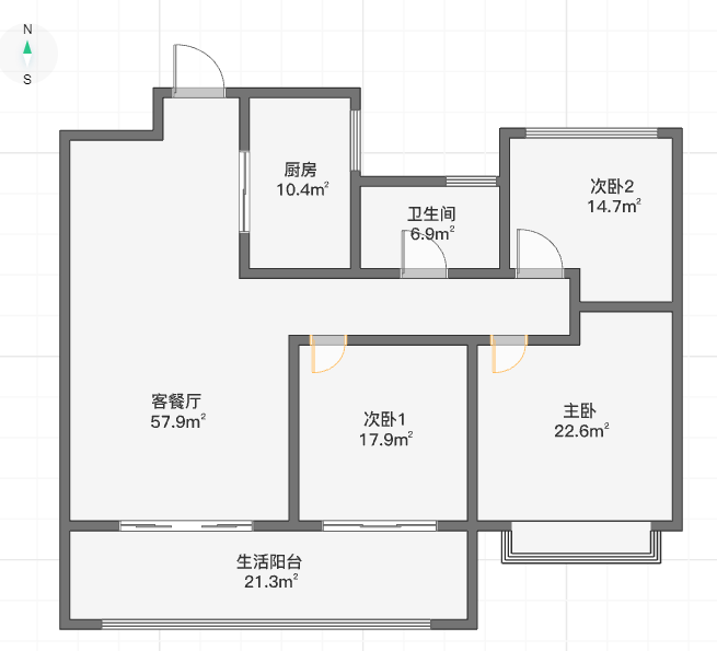 时光漫城 3室2厅1卫 92.00m&sup2;