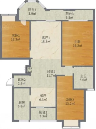 军山花园 3室2厅2卫 126m&sup2;