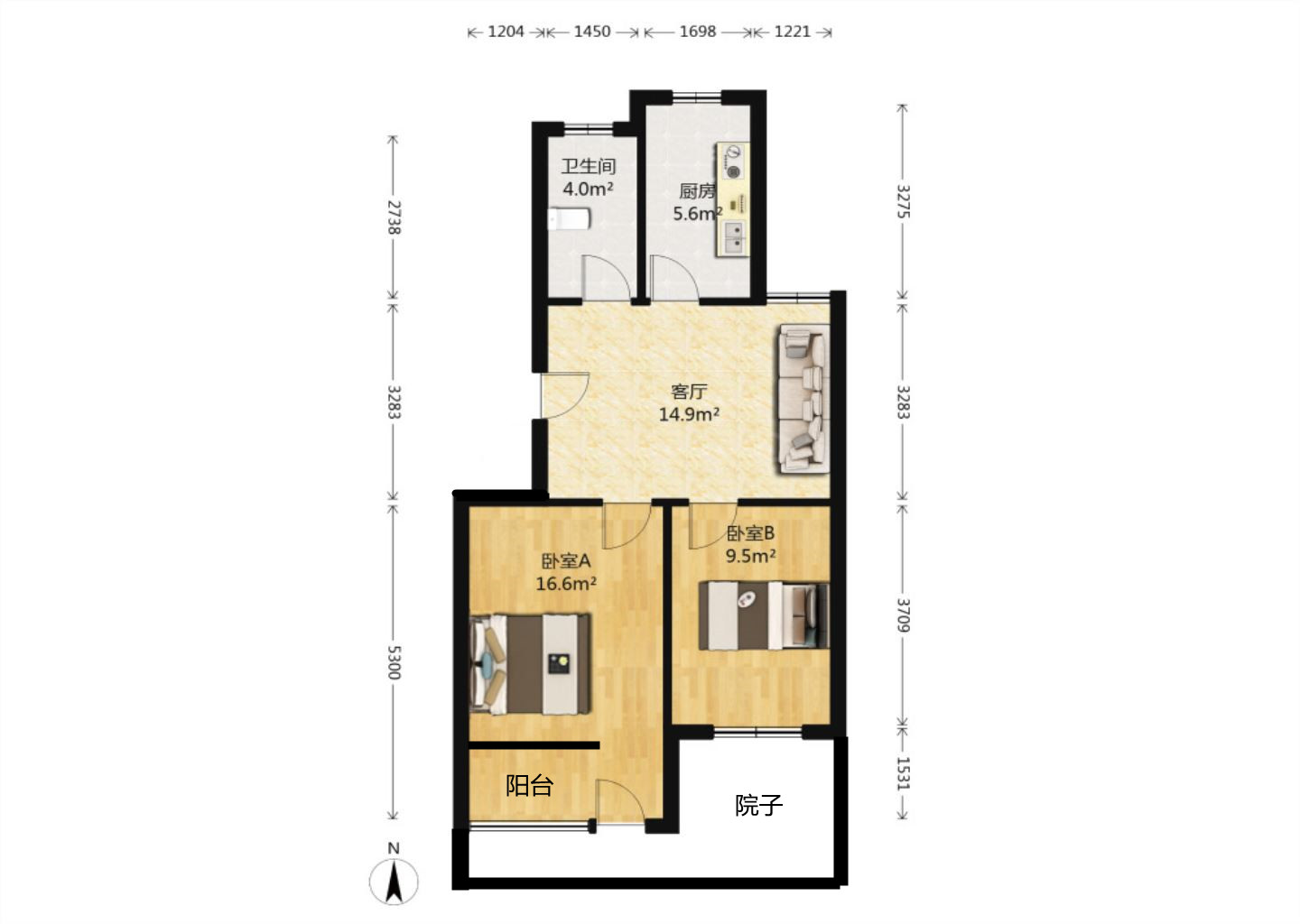 南川园新村 2室1厅1卫 67.00m&sup2;
