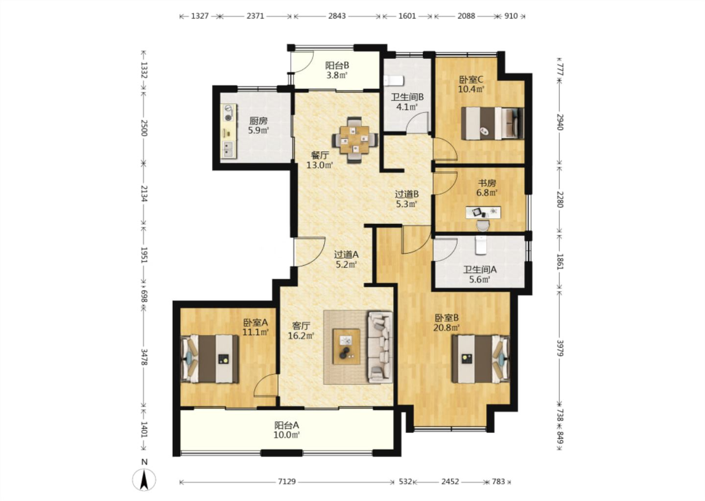 绿城沁园 4室2厅2卫 143m&sup2;