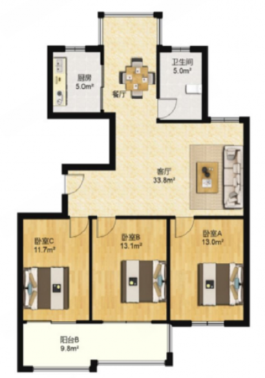 红星嘉苑 3室2厅1卫 119m&sup2;