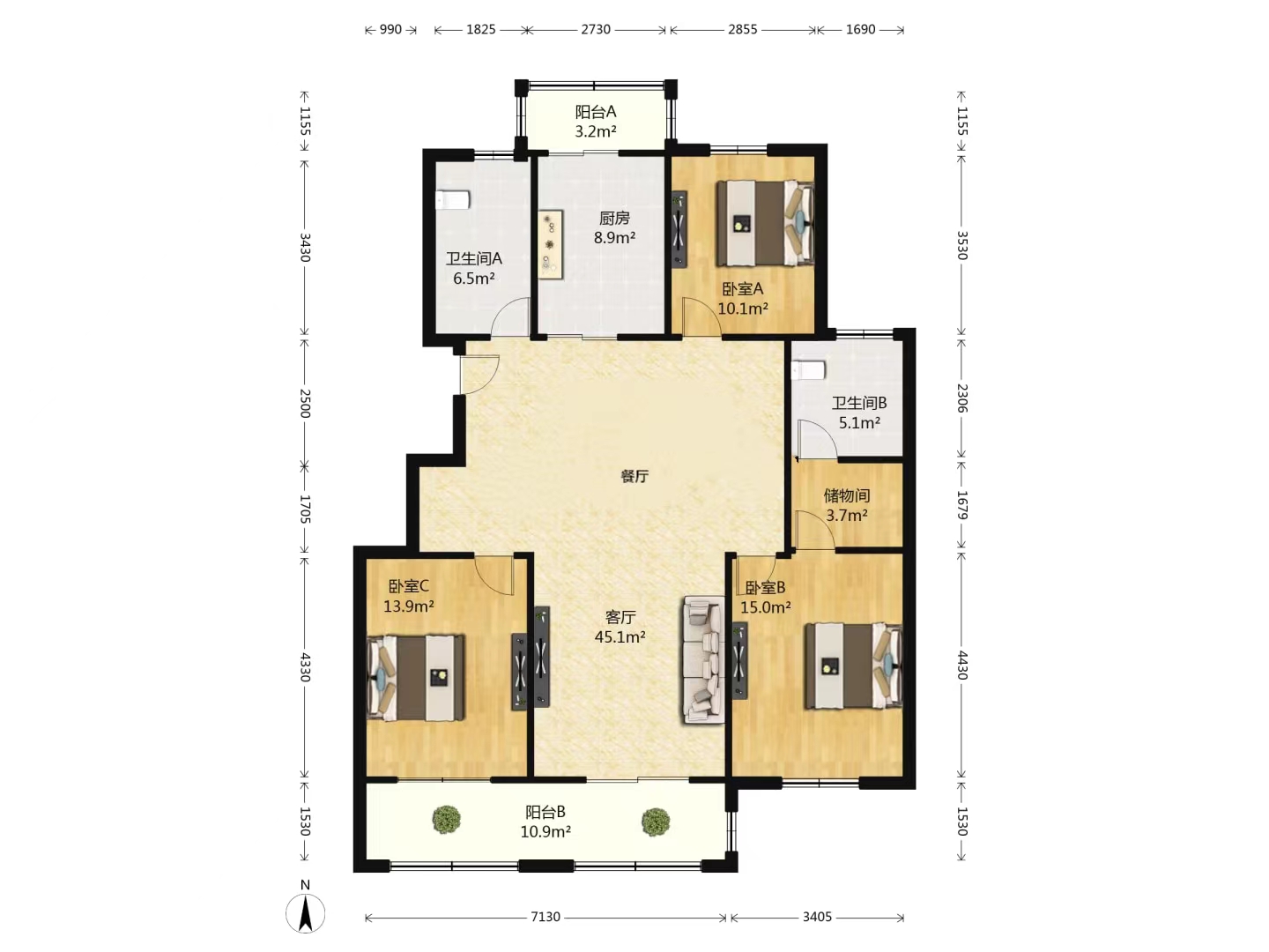 景和花苑 3室2厅2卫 140m&sup2;