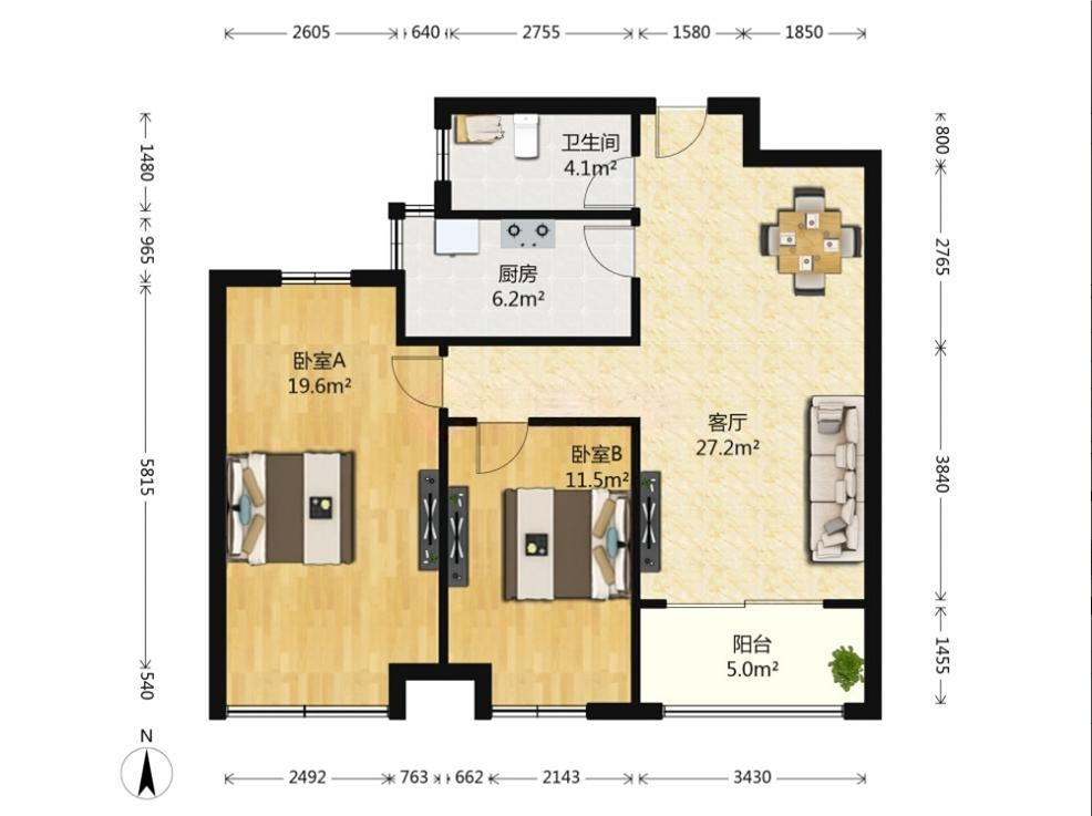和融&bull;优山美地名邸 2室2厅1卫 95m&sup2;