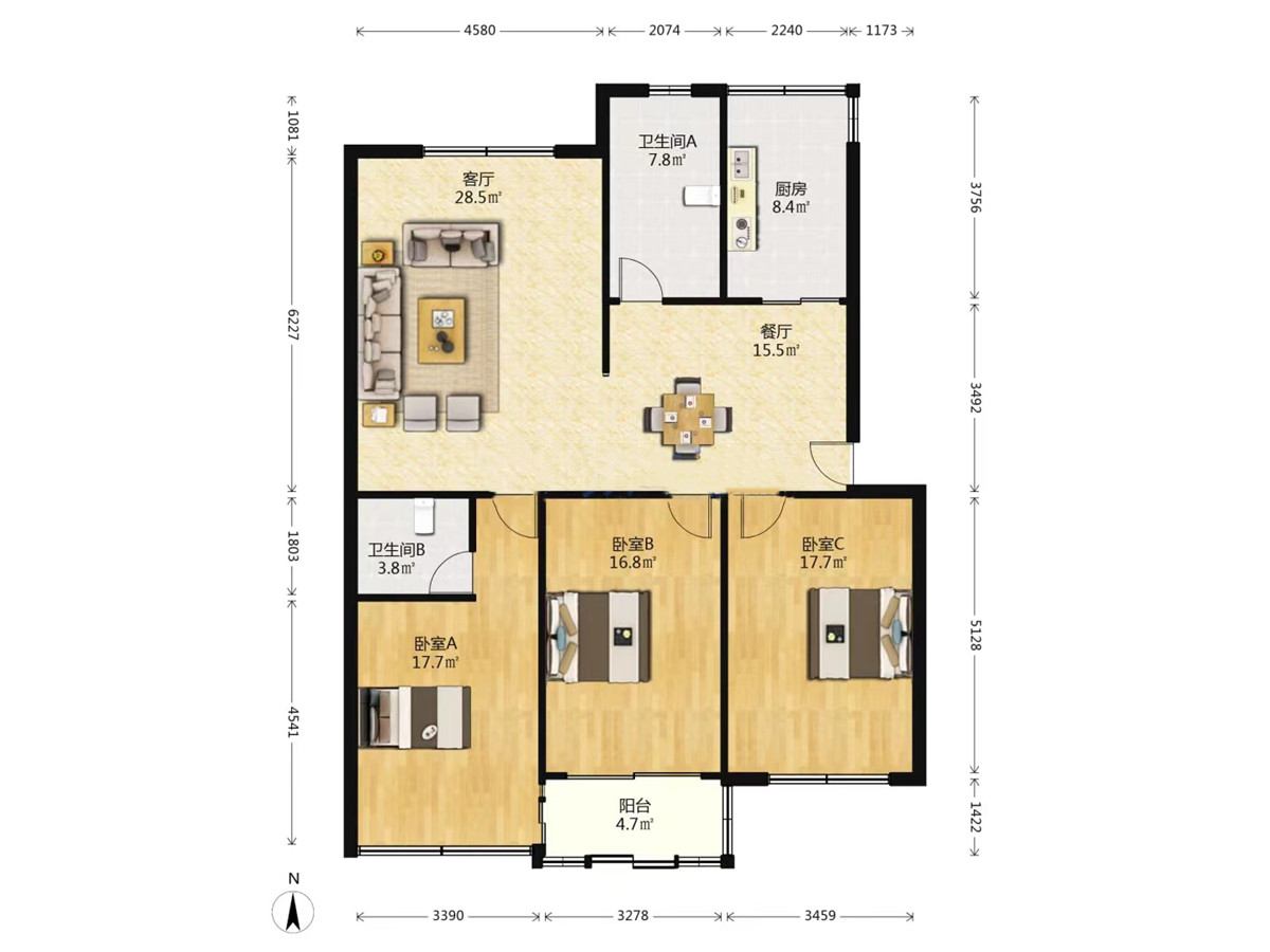 濠西园 3室2厅2卫 136.95m&sup2;