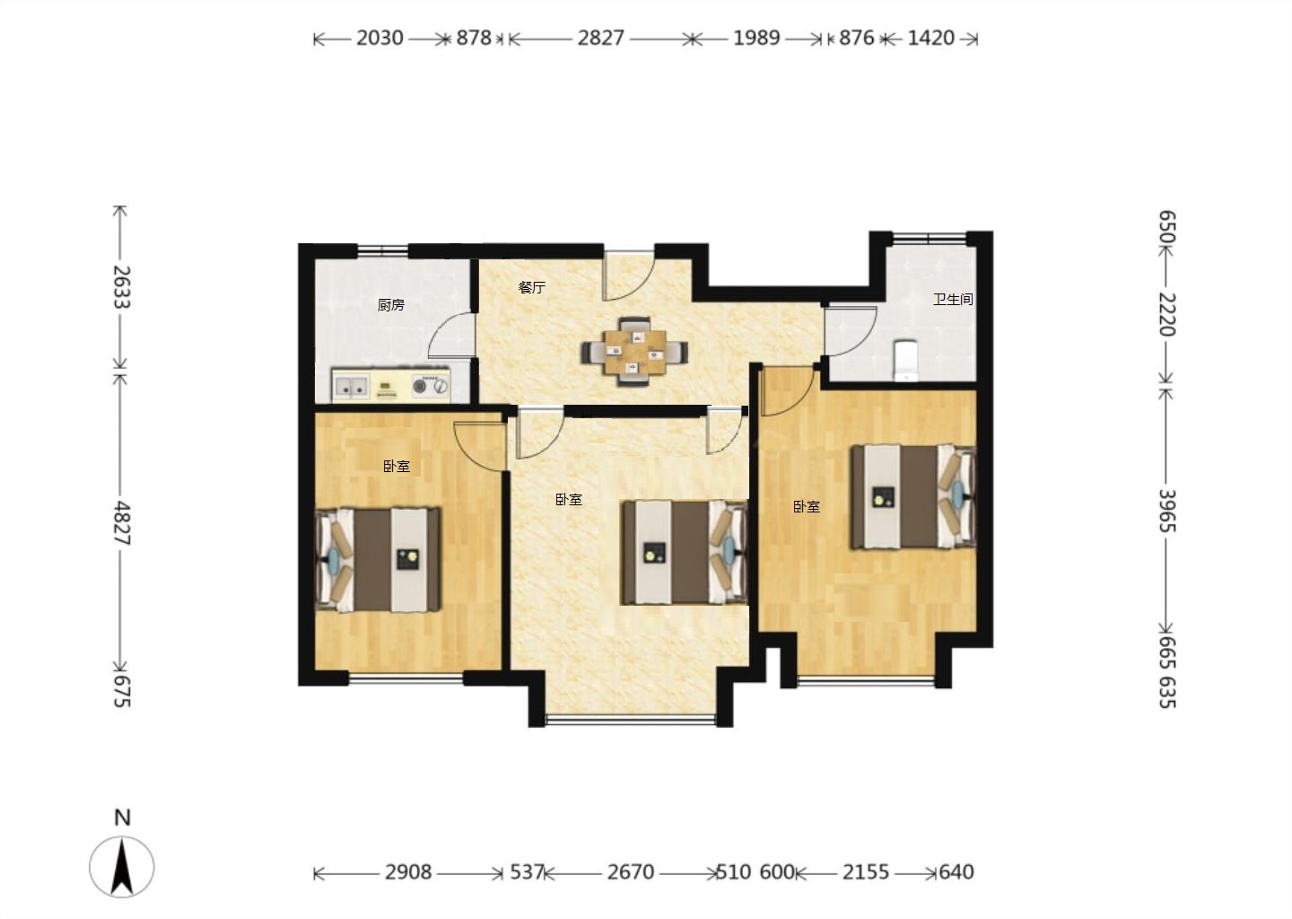中南世纪花城二期 2室1厅1卫 85.64m&sup2;