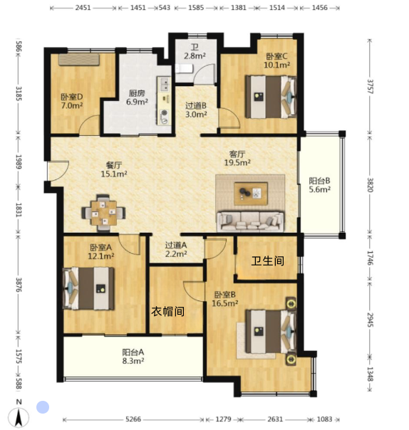 保利香槟国际 4室3厅3卫 148.30m&sup2;