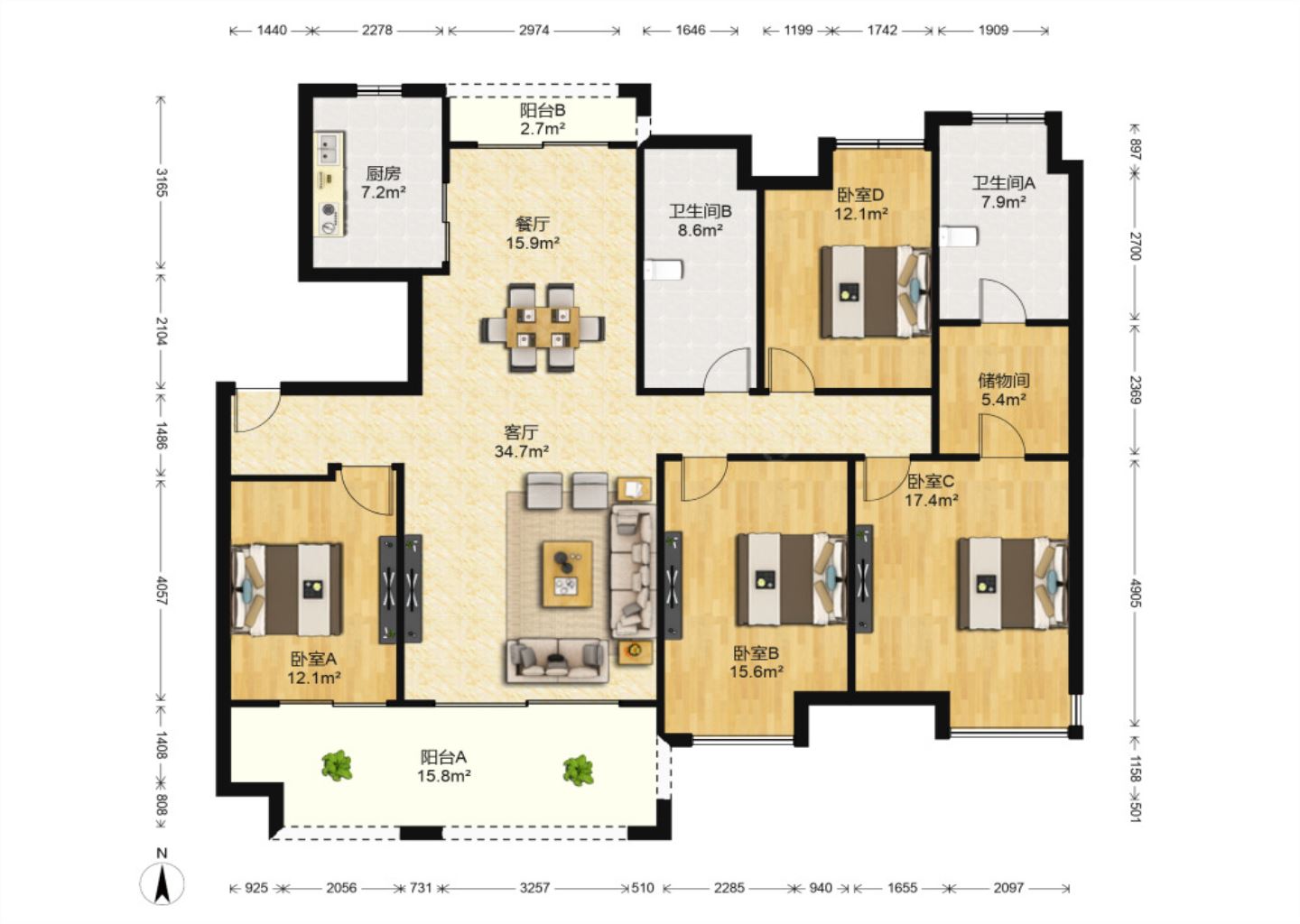 万科白鹭郡 4室2厅2卫 156.11m&sup2;