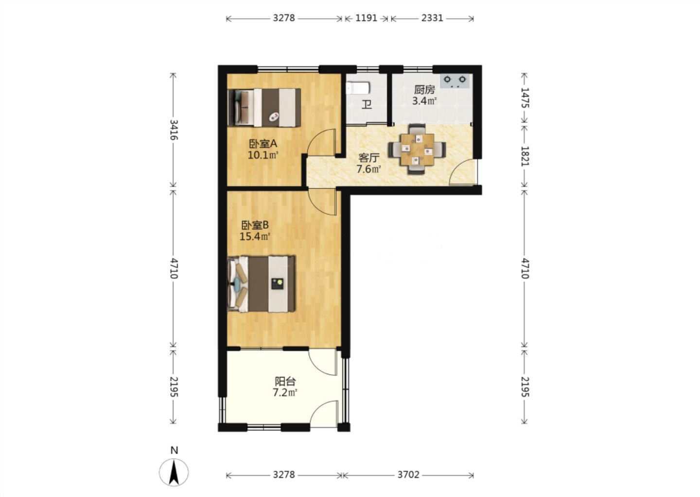 新建路新村（新建花苑） 2室1厅1卫 51.95m&sup2;