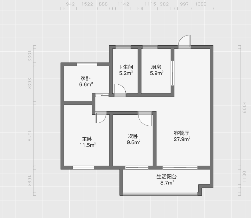 观澜台 3室2厅1卫 102m&sup2;