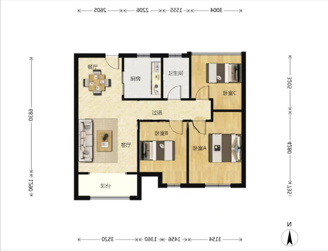景瑞御府 3室2厅1卫 92m&sup2;
