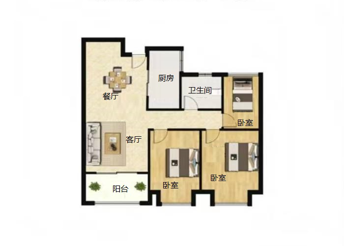 中南世纪花城三期 3室2厅1卫 99.79m&sup2;