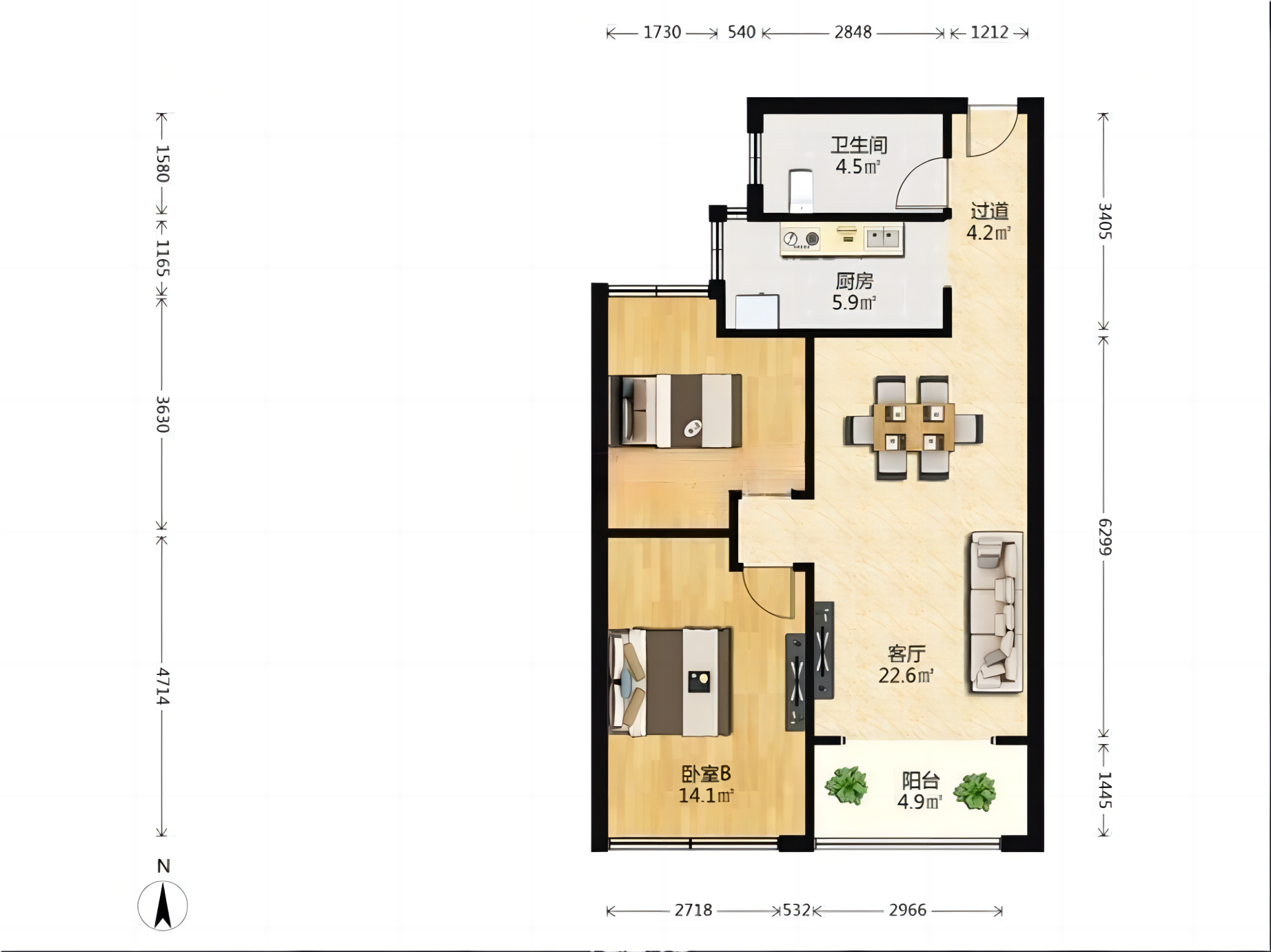 和融&bull;优山美地名邸 2室2厅1卫 99.00m&sup2;