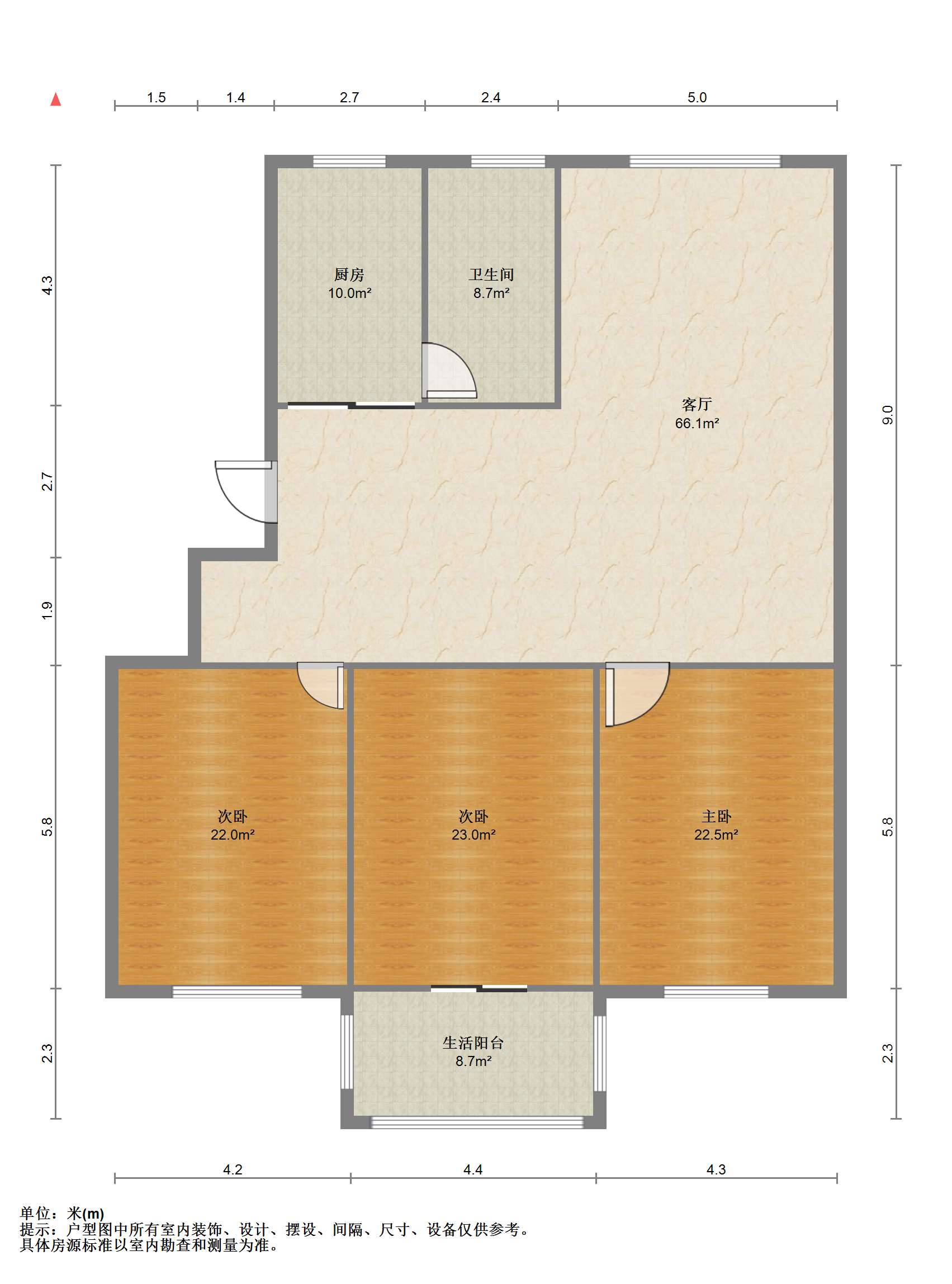 五山家园 3室2厅1卫 117.26m&sup2;