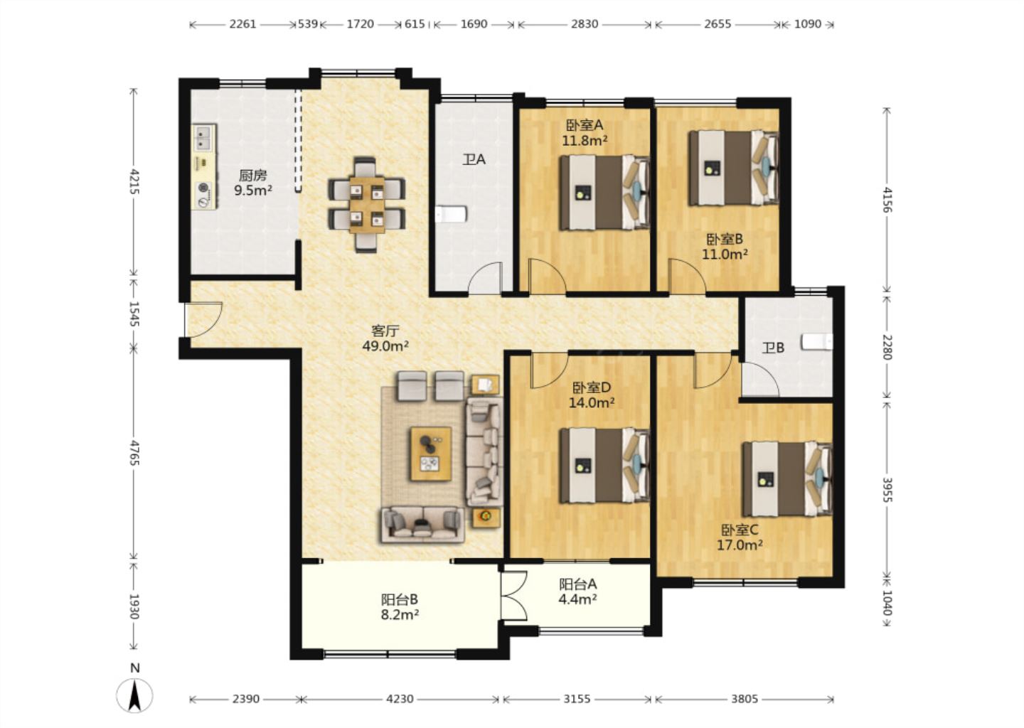 星光耀广场 4室2厅2卫 166.01m&sup2;