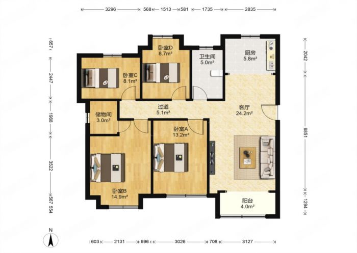 新城香溢紫郡 3室2厅1卫 120.00m²