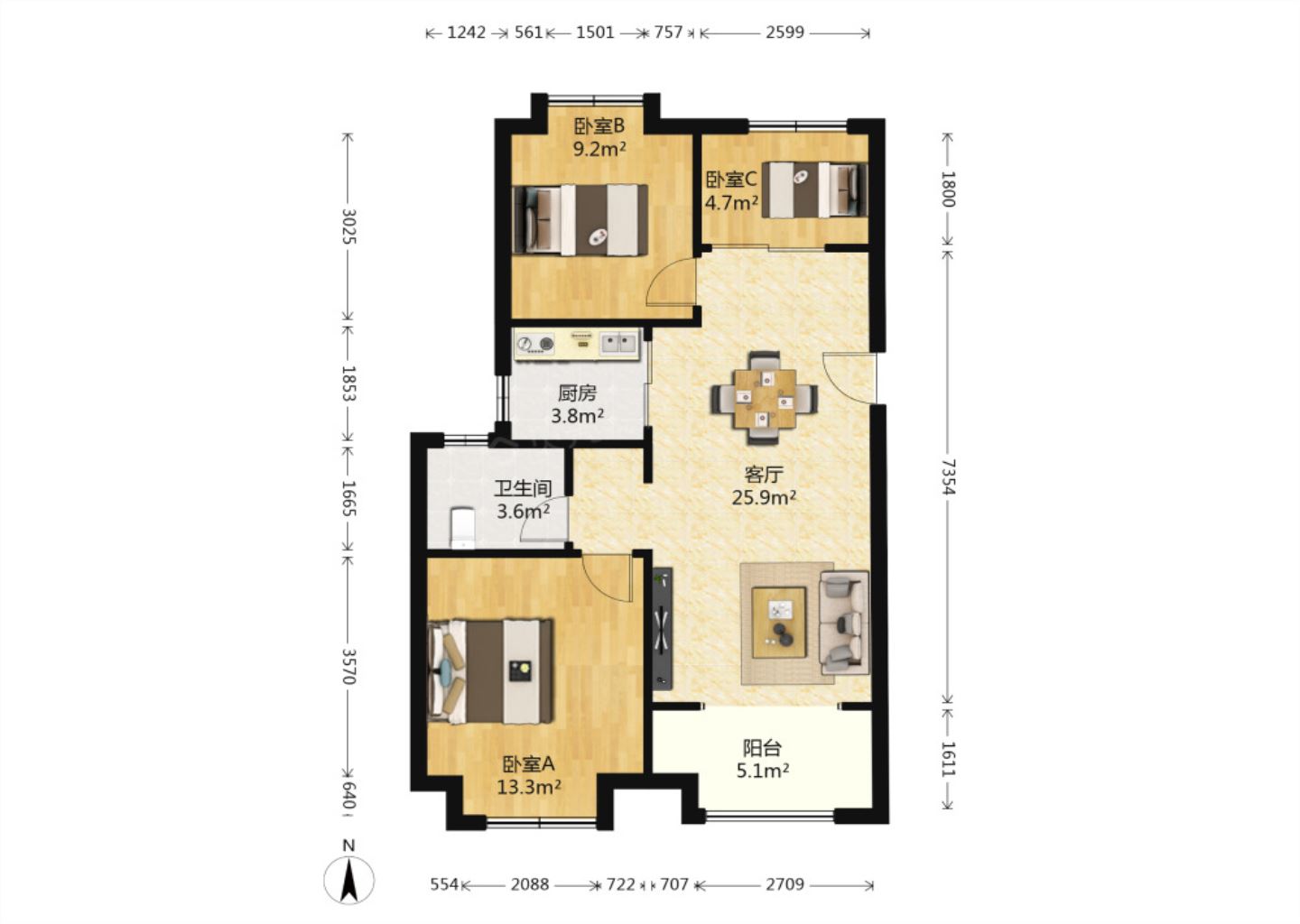新城香溢紫郡 3室2厅1卫 88.00m&sup2;