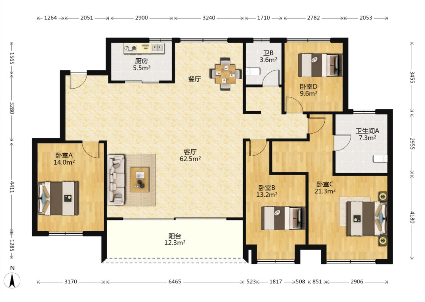 万科翡翠东第 4室2厅2卫 150m&sup2;