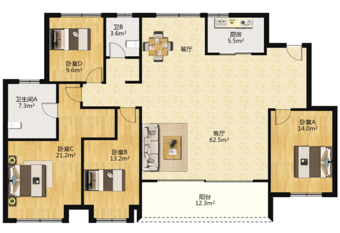 万科翡翠东第 4室2厅2卫 150m²