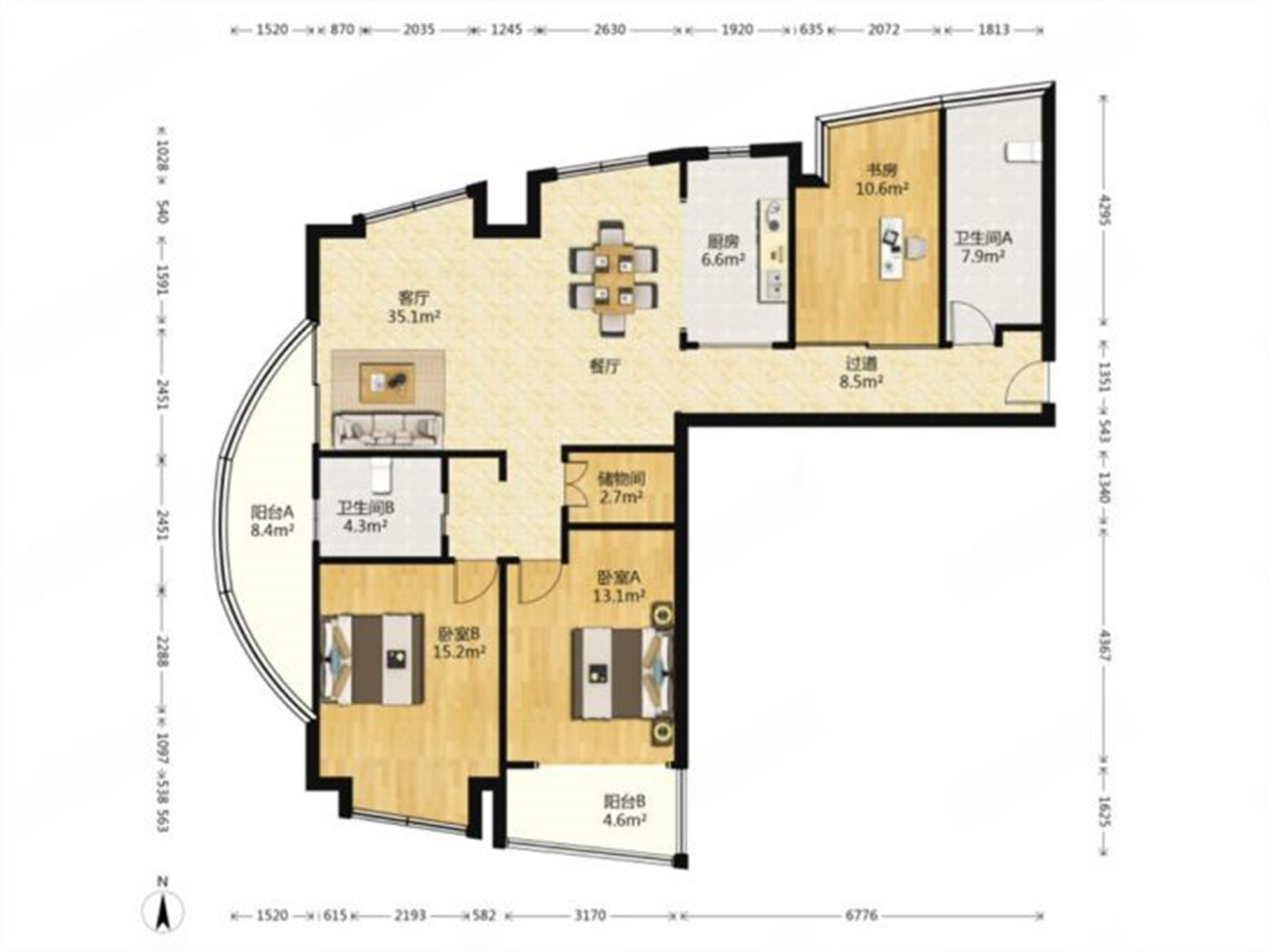 七星花园 3室2厅2卫 143m&sup2;