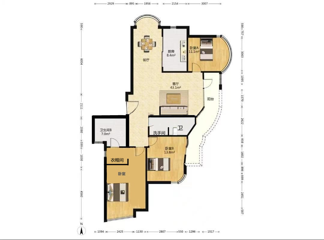 绿城玉兰公寓 3室2厅2卫 165.19m²