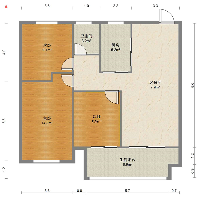 华禧铭苑 3室2厅1卫 101m&sup2;