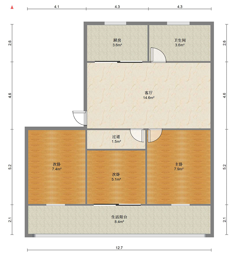 花行桥新村 3室2厅1卫 66.00m&sup2;