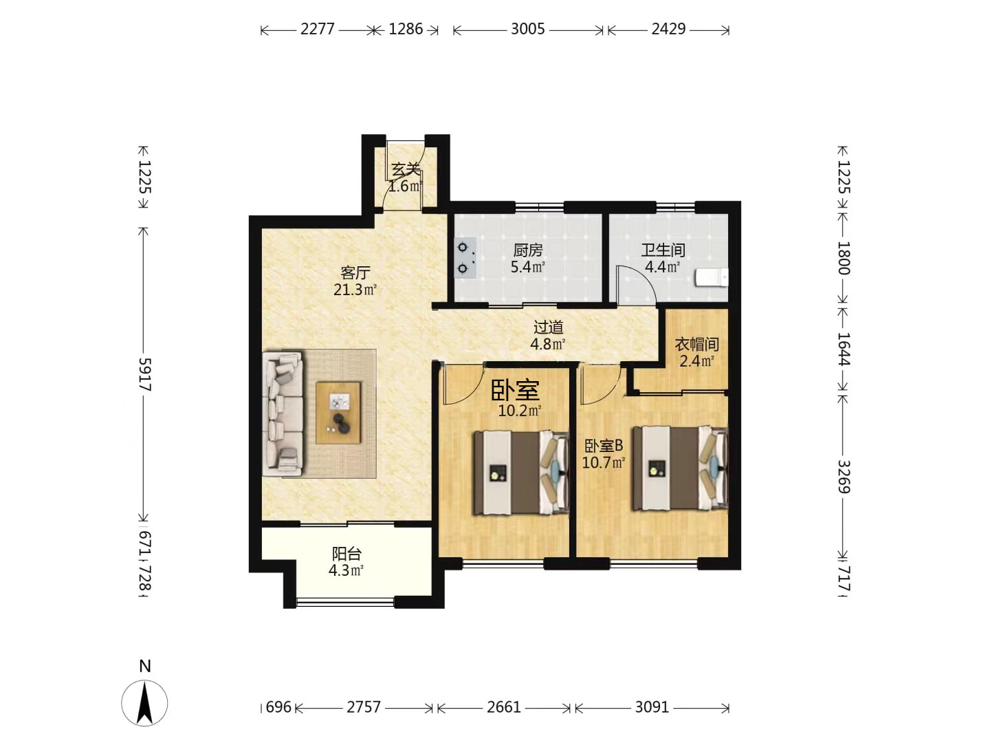 万科濠河传奇 2室1厅1卫 86.01m&sup2;