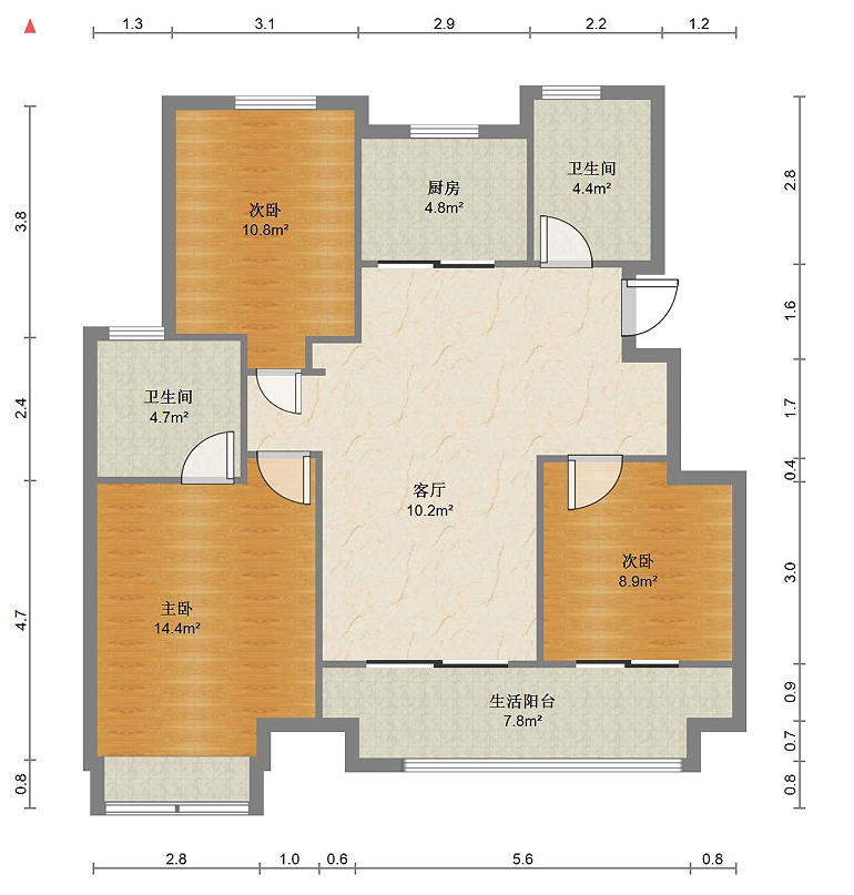 华禧铭苑 3室2厅2卫 102.00m&sup2;
