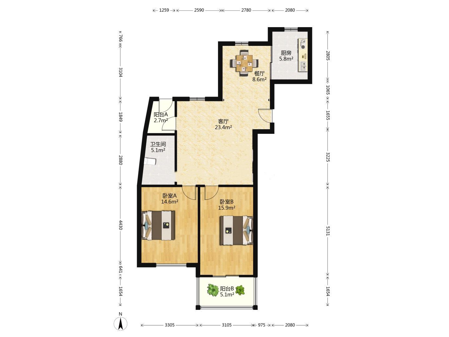 凤凰莱茵苑 3室1厅1卫 116.80m&sup2;