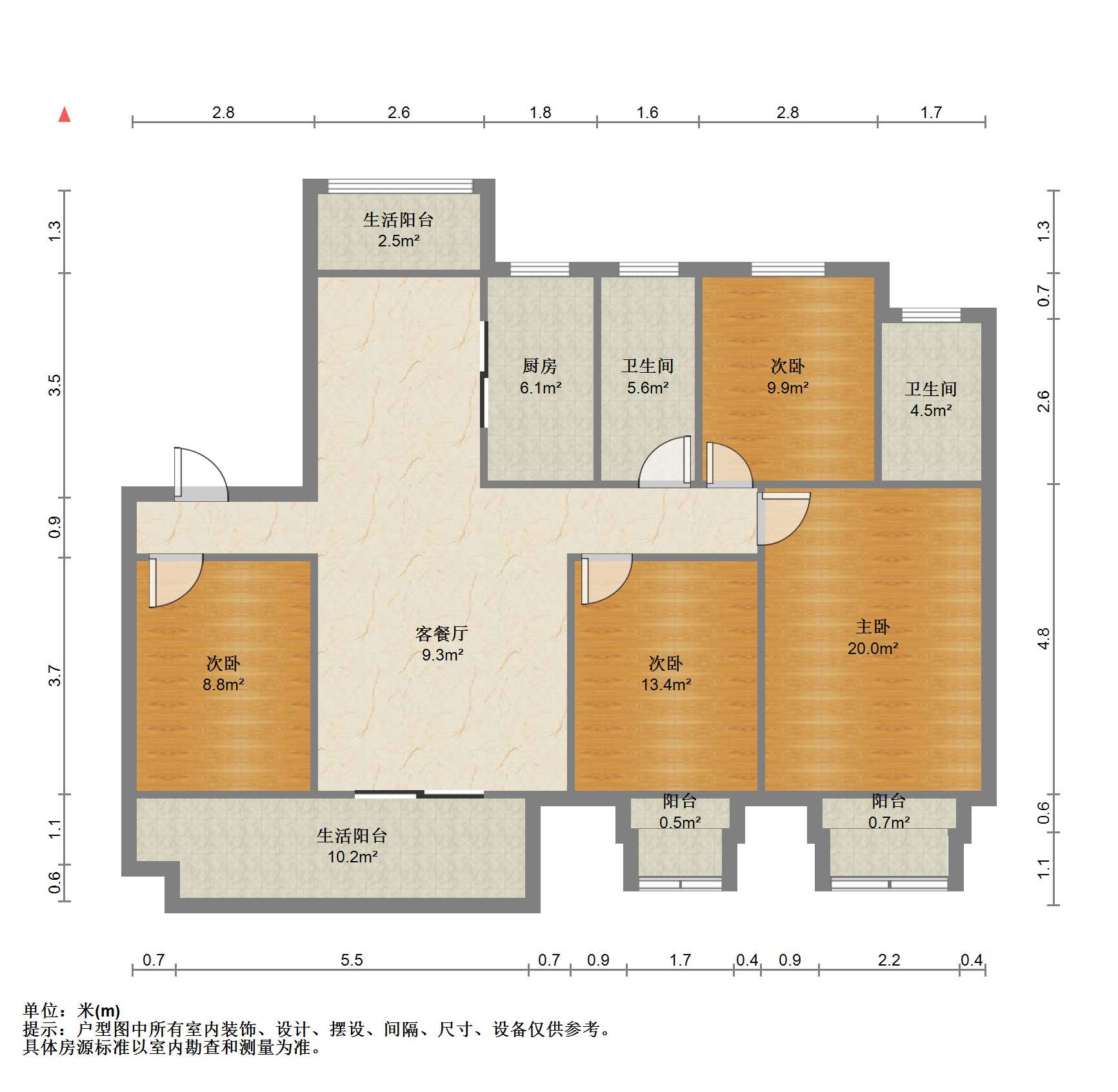 绿地江海图 4室2厅2卫 144m&sup2;