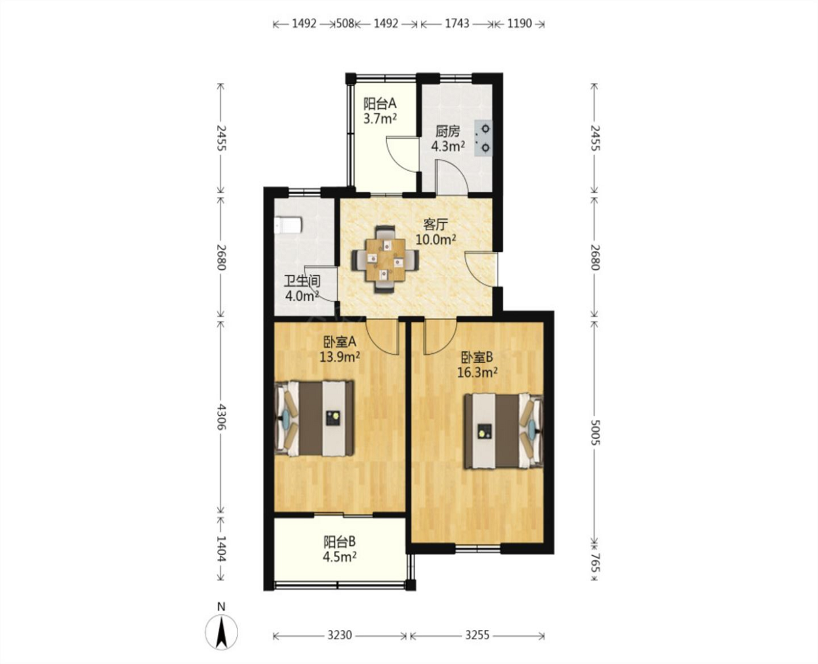 白家园 2室1厅1卫 64.88m²