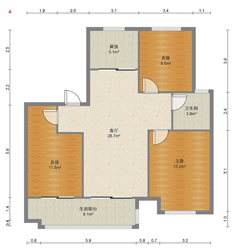 上悦城 3室2厅1卫 100.89m&sup2;