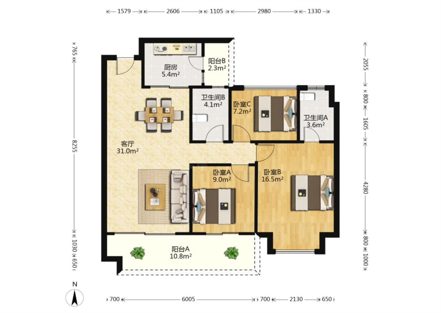 碧桂园时代悦城 3室2厅2卫 114m&sup2;