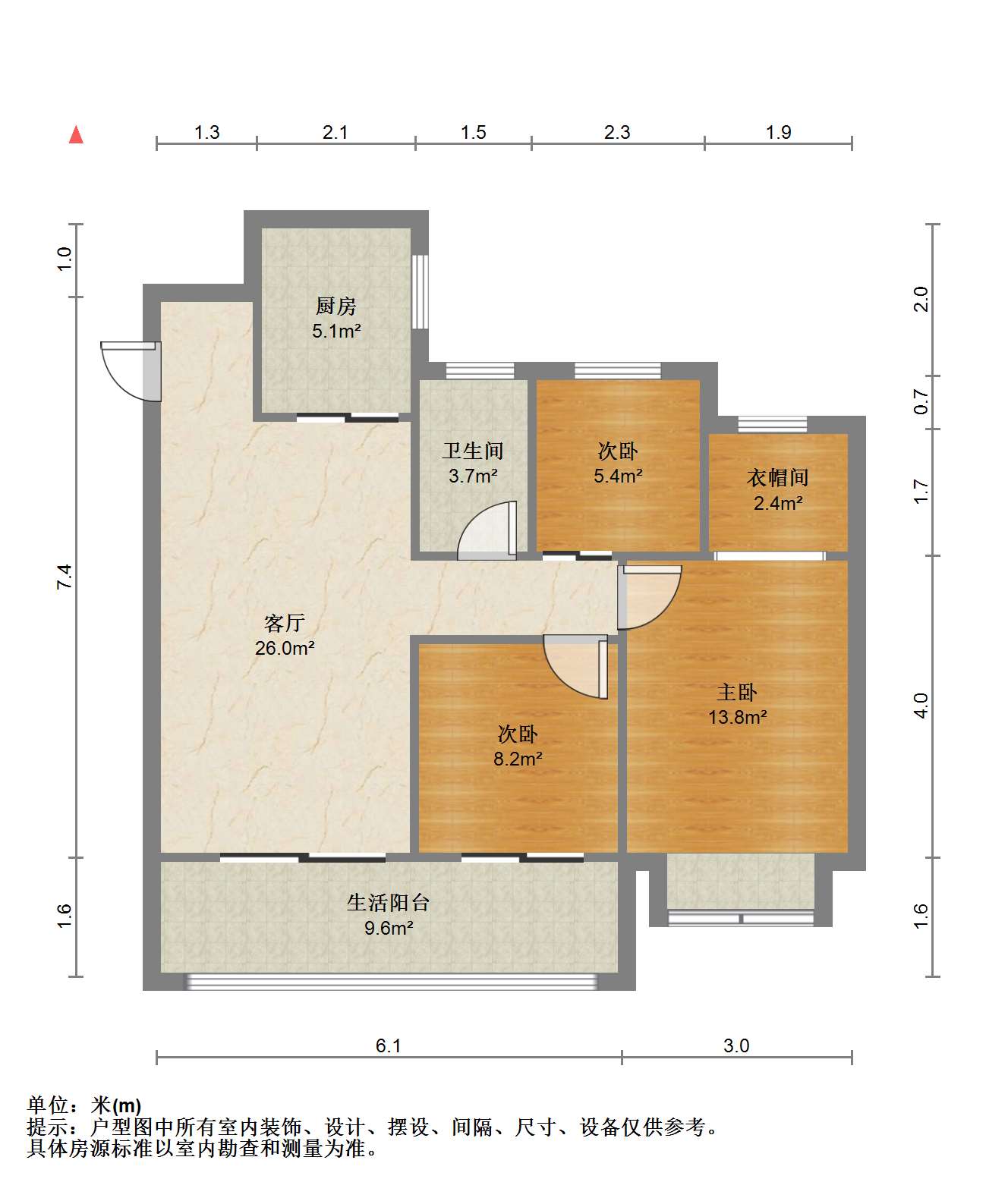 绿地江海图 3室2厅1卫 100.00m&sup2;