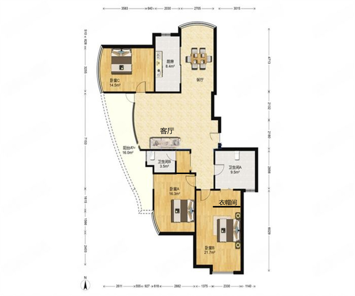绿城玉兰公寓 3室2厅2卫 161m&sup2;