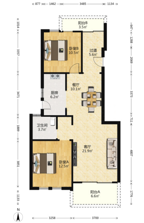 山水壹号 2室2厅1卫 91.84m&sup2;