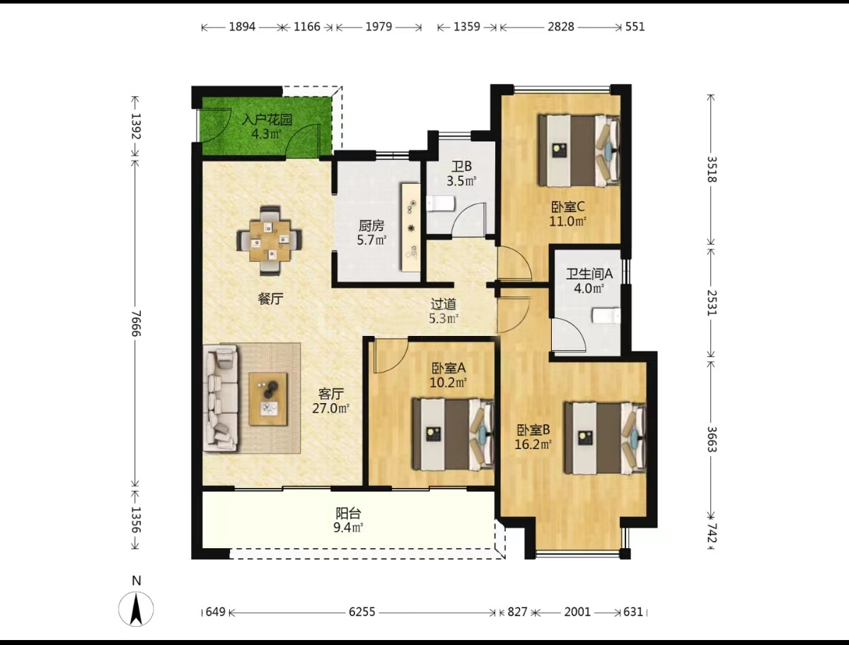 春风南岸西园 3室2厅2卫 123m&sup2;