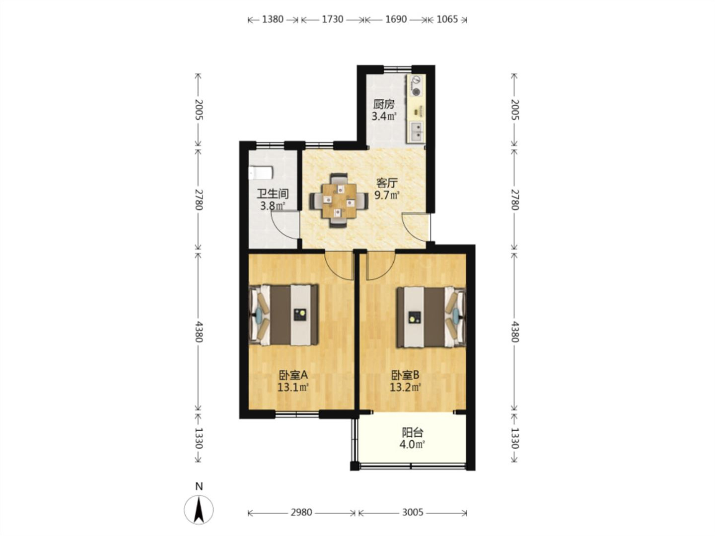 光明新村 2室1厅1卫 65.80m&sup2;