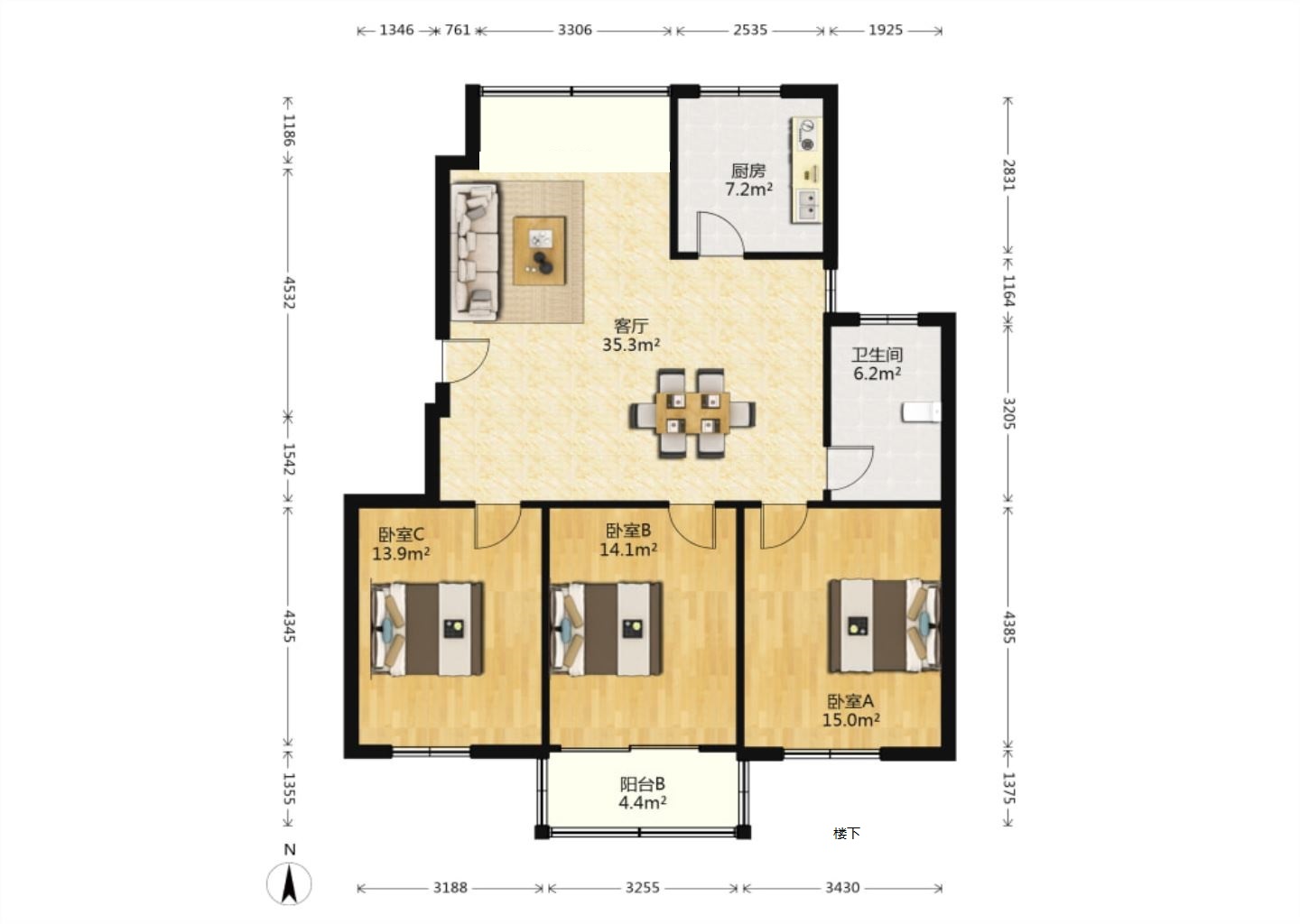 外滩北苑 5室4厅2卫 119.37m&sup2;