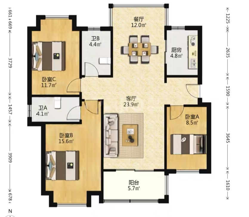 南通雅居乐花园 3室2厅2卫 116m&sup2;
