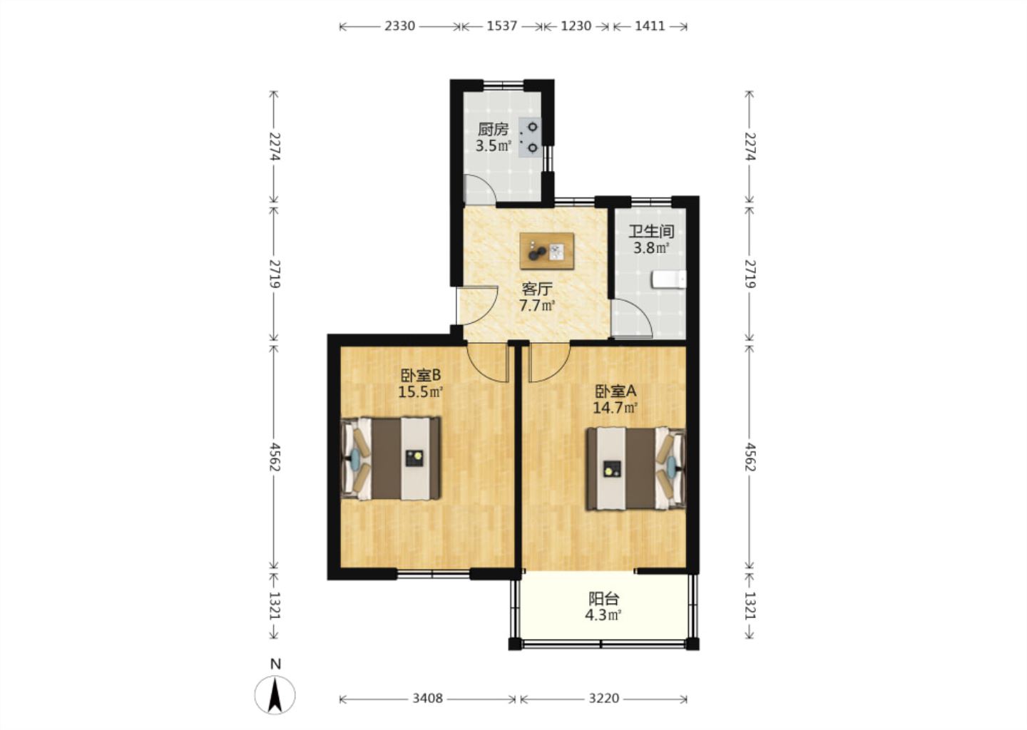 将军二园 2室1厅1卫 62m&sup2;