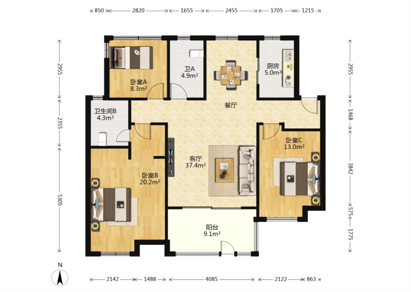 万科公园里一期 3室2厅2卫 124m&sup2;
