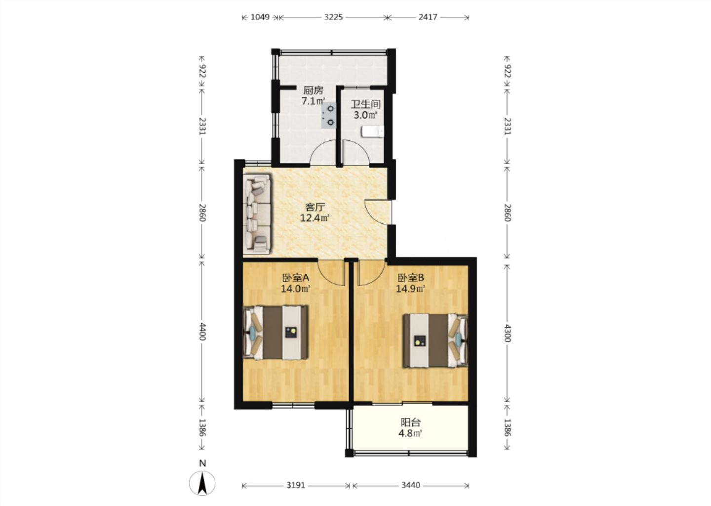 光明新村 2室1厅1卫 70.62m&sup2;