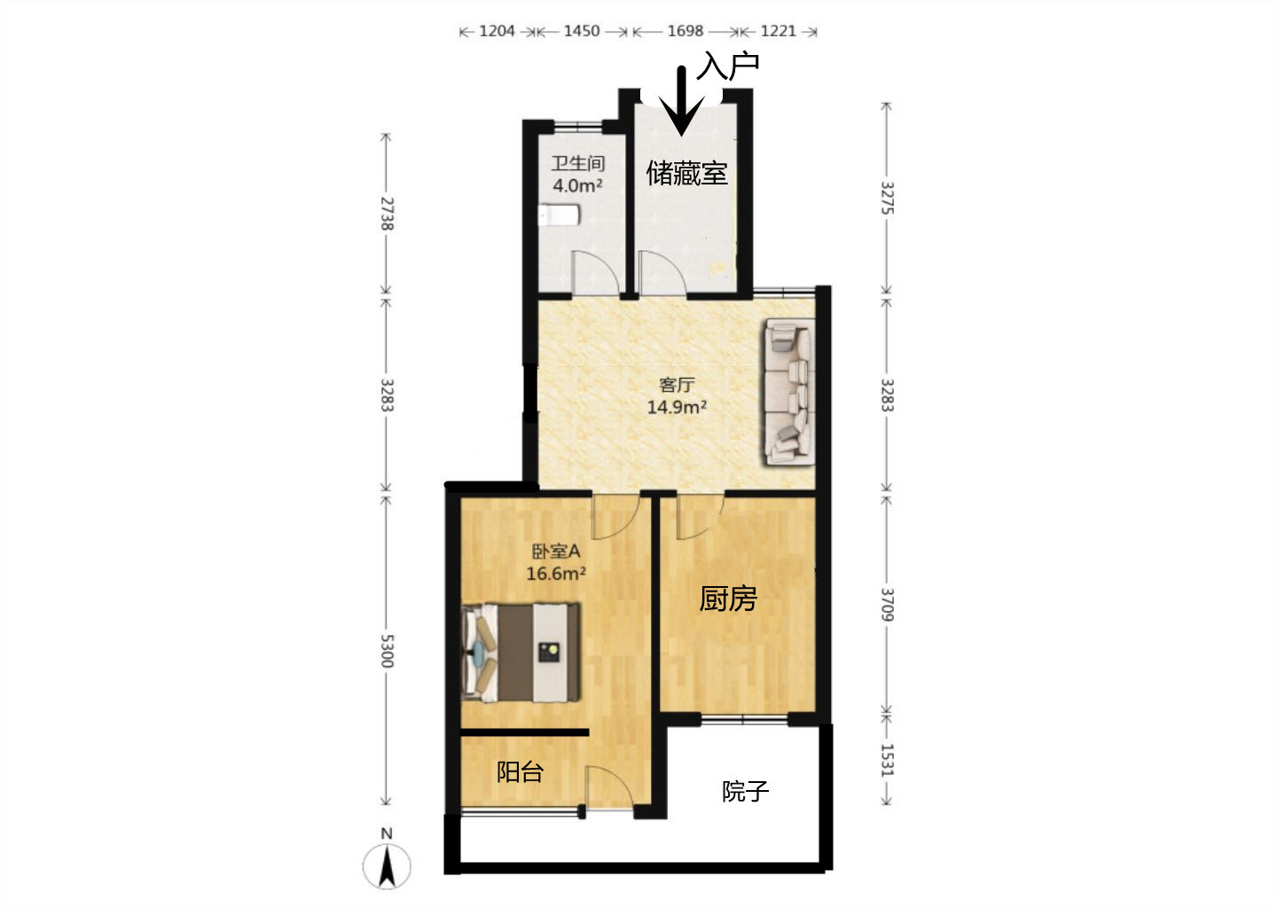南川园新村 2室1厅1卫 66.56m&sup2;
