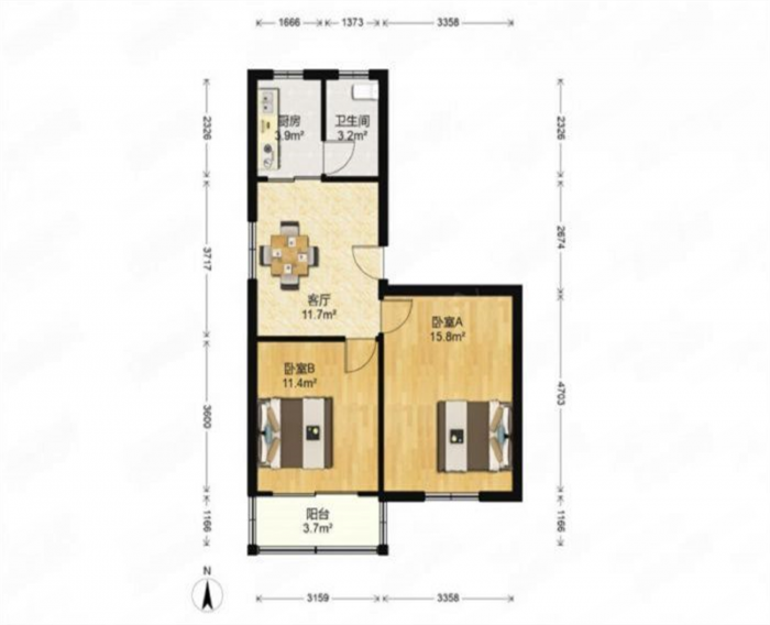 民政新村 2室1厅1卫 61.89m&sup2;