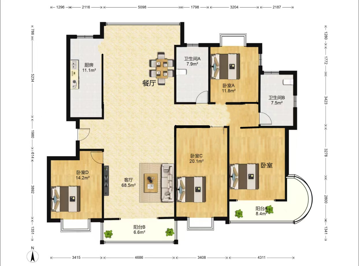 新城小区 4室2厅2卫 200.66m&sup2;