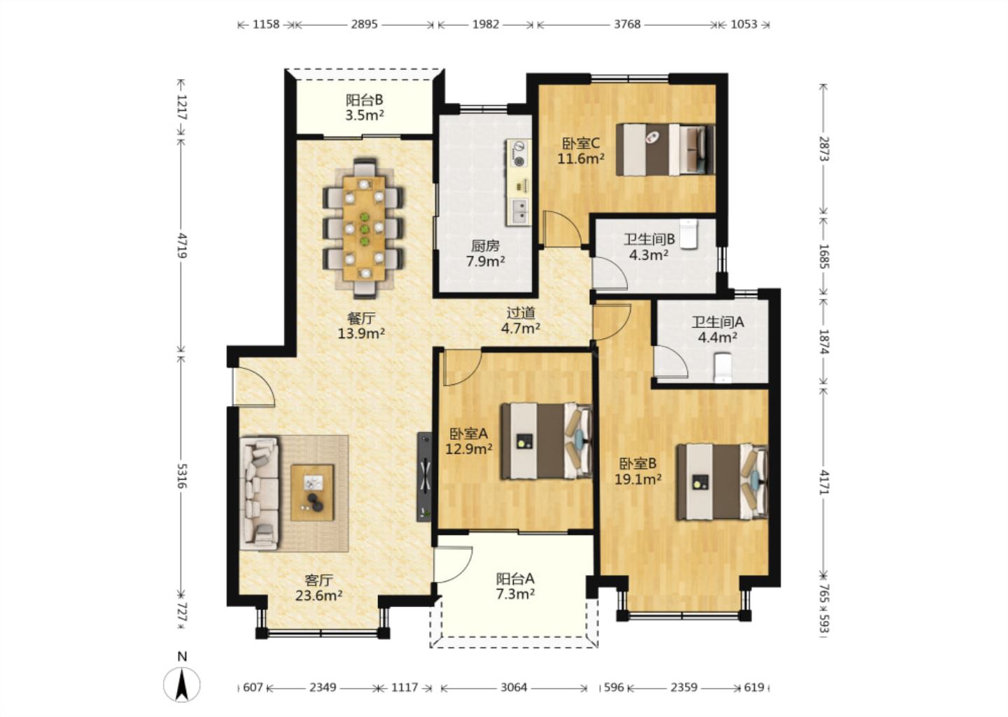 恒大御澜庭 3室2厅2卫 135m&sup2;