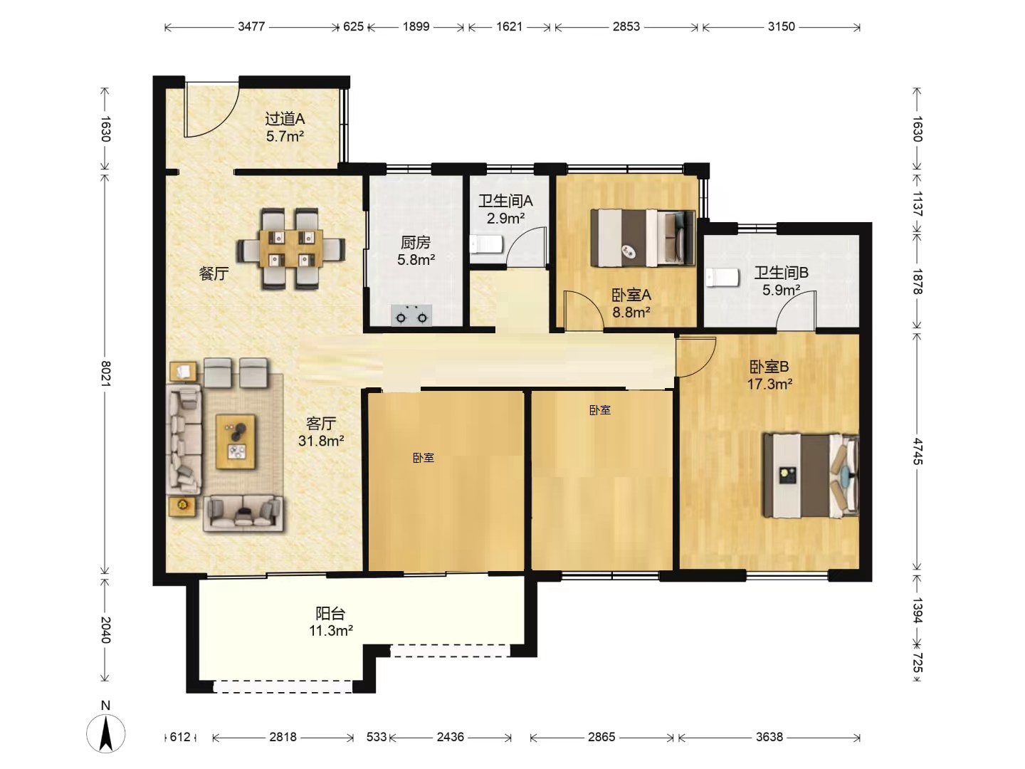 万科有湖（翡翠心湖） 4室2厅2卫 148.27m&sup2;