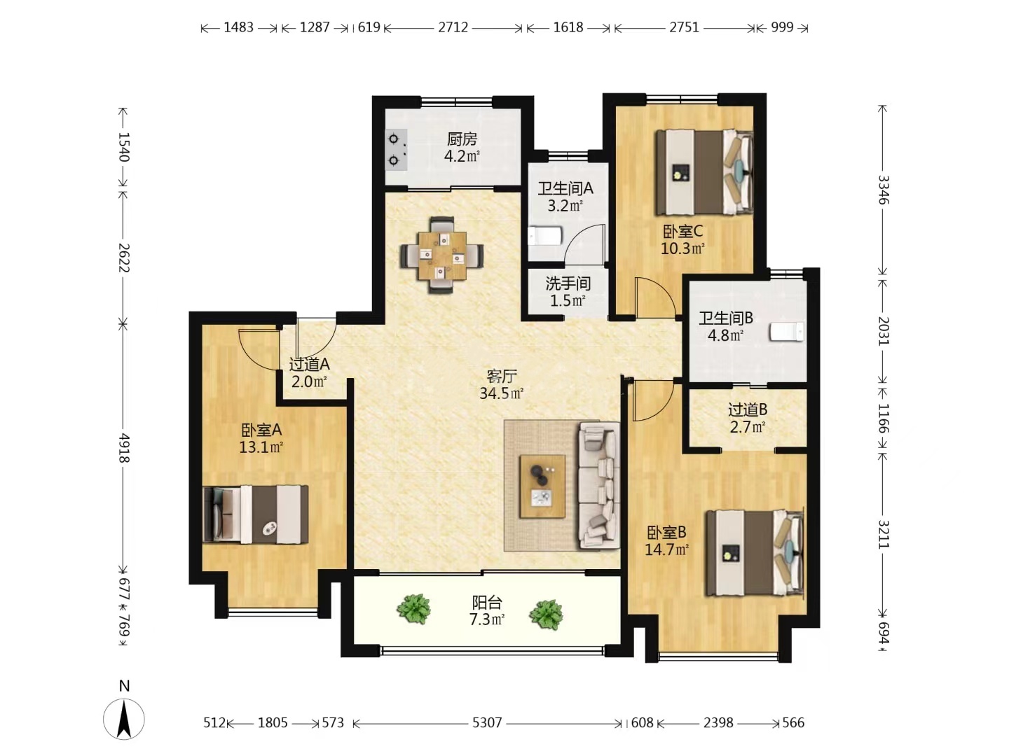 雅居乐鑫基中央公馆西区 2室2厅1卫 126.62m&sup2;